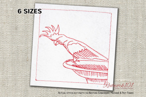 Cockatoo on Pot Redwork: A Holiday Embroidery Gem