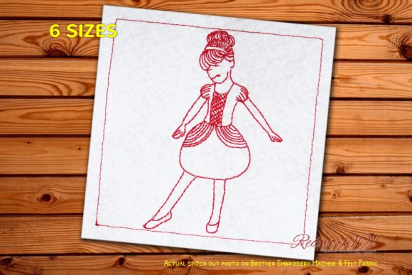 Cute Girl Ballerina Redwork Design for Personalized Gifts