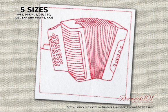 Diatonic Button Accordion Redwork Embroidery Design