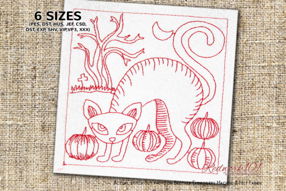 Evaluating Halloween Scary Cat with Pumpkins Embroidery Design