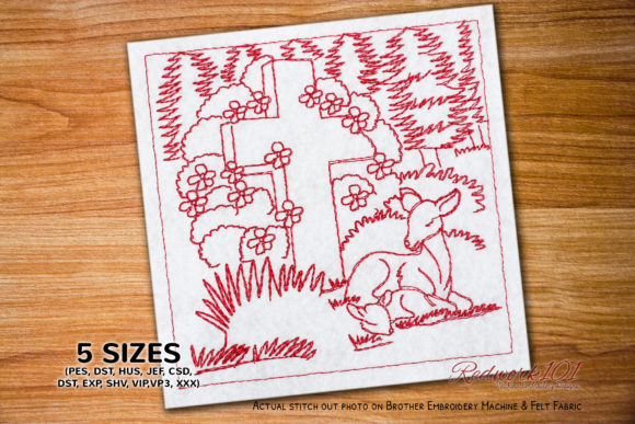 Review: Deer Sitting by God Crossword Redwork for Boutique Sweatshirts