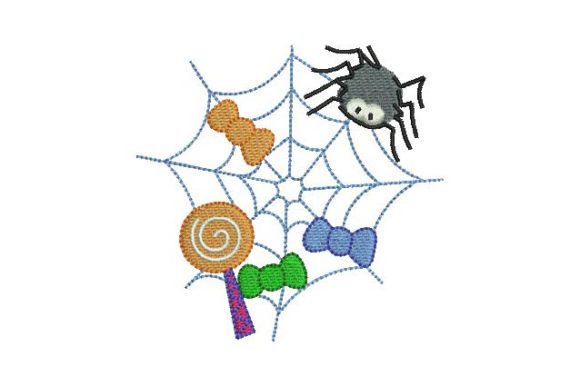 Spider Web with Candies Embroidery: A Halloween Treat